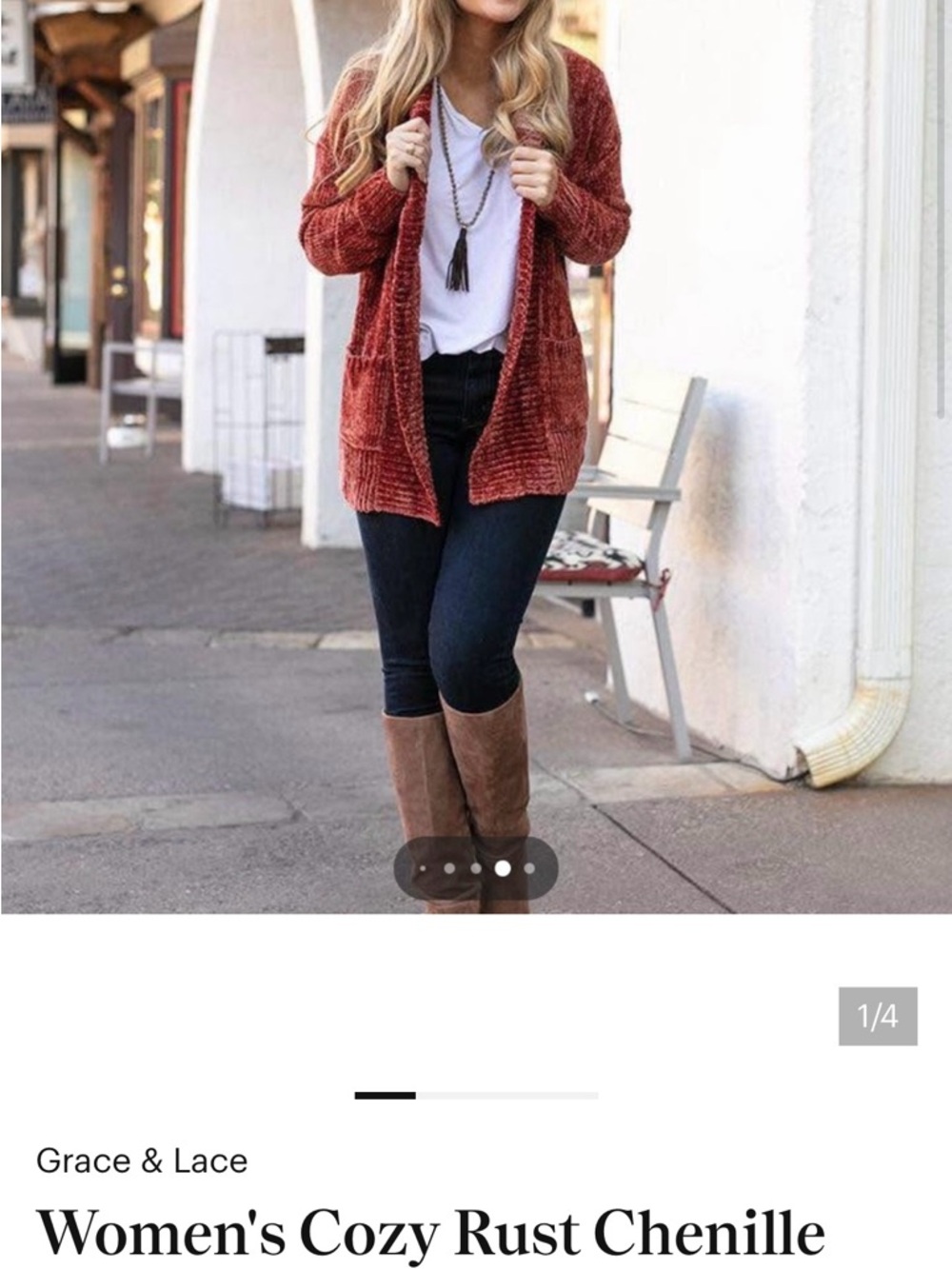 Grace & Lace Open-Front Rust Chenille Cardigan Size M